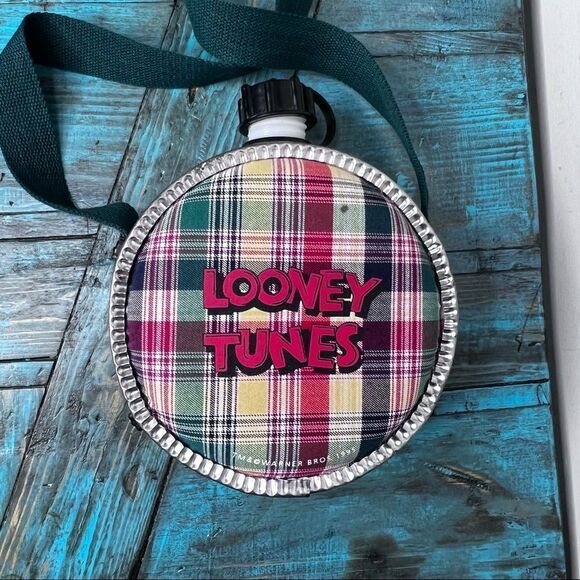 Vintage 90s Looney Tunes Bugs Bunny & Taz Plaid Water Canteen - Picture 6 of 9